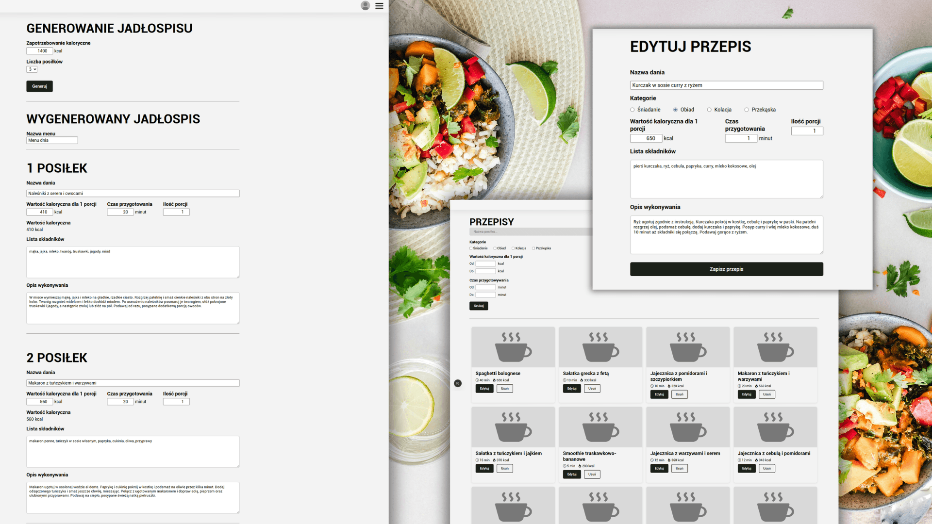 Mockup projektu Generator Menu